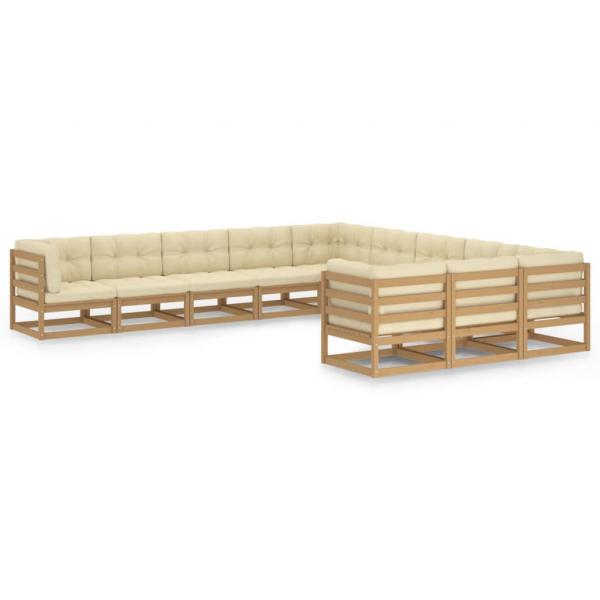 ARDEBO.de - 11-tlg. Garten-Lounge-Set mit Kissen Honigbraun Massivholz