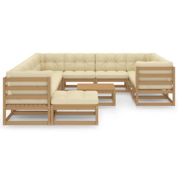 ARDEBO.de - 12-tlg. Garten-Lounge-Set mit Kissen Honigbraun Massivholz