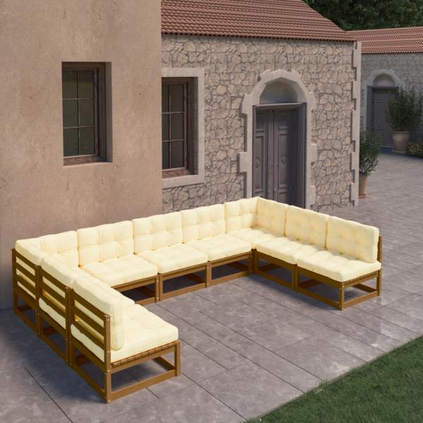 ARDEBO.de - 9-tlg Garten-Lounge-Set mit Kissen Honigbraun Massivholz Kiefer