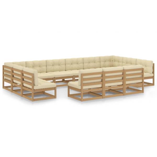 13-tlg. Garten-Lounge-Set mit Kissen Honigbraun Massivholz