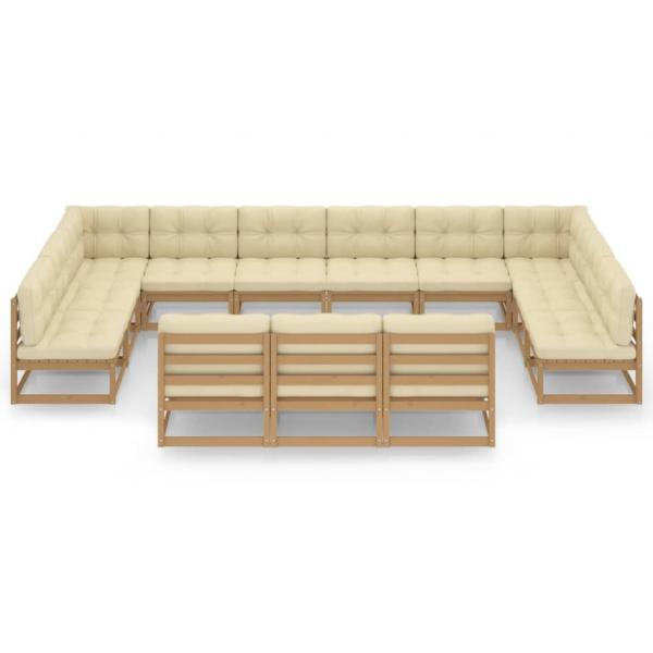 13-tlg. Garten-Lounge-Set mit Kissen Honigbraun Massivholz