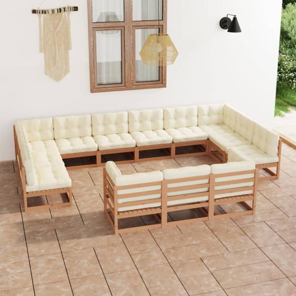 ARDEBO.de - 13-tlg. Garten-Lounge-Set mit Kissen Honigbraun Massivholz