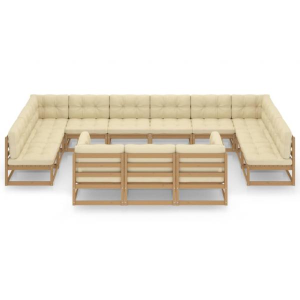 13-tlg. Garten-Lounge-Set mit Kissen Honigbraun Massivholz