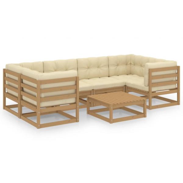 7-tlg Garten-Lounge-Set mit Kissen Honigbraun Massivholz Kiefer