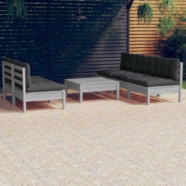 ARDEBO.de - 6-tlg. Garten-Lounge-Set mit Anthrazit Kissen Kiefernholz