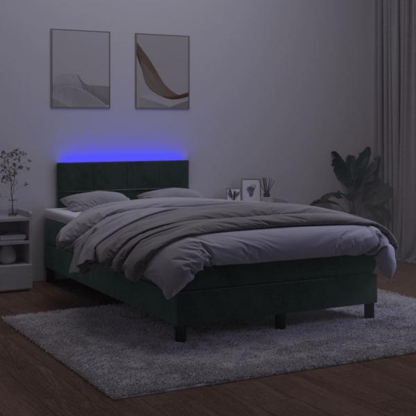 Boxspringbett mit Matratze & LED Dunkelgrün 120x190 cm Samt