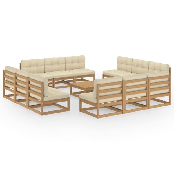 ARDEBO.de - 13-tlg. Garten-Lounge-Set mit Kissen Kiefer Massivholz