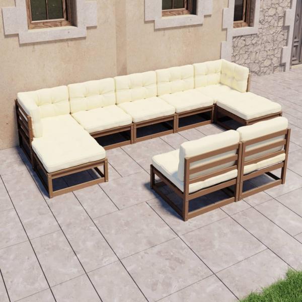 ARDEBO.de - 9-tlg Garten-Lounge-Set mit Kissen Honigbraun Massivholz Kiefer