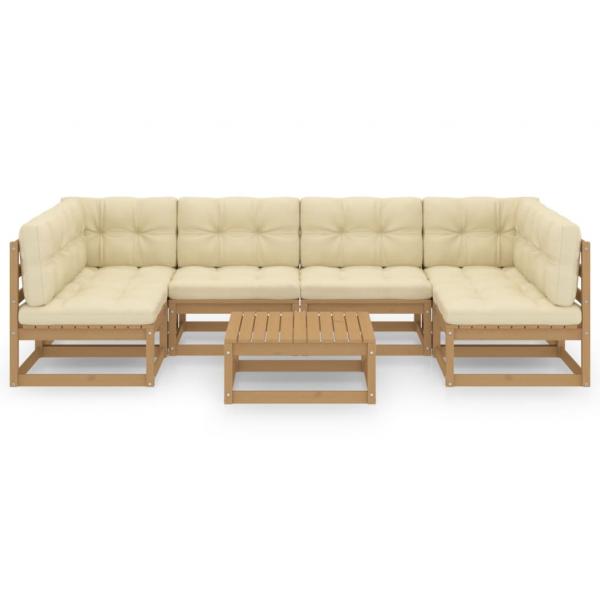 7-tlg Garten-Lounge-Set mit Kissen Honigbraun Massivholz Kiefer