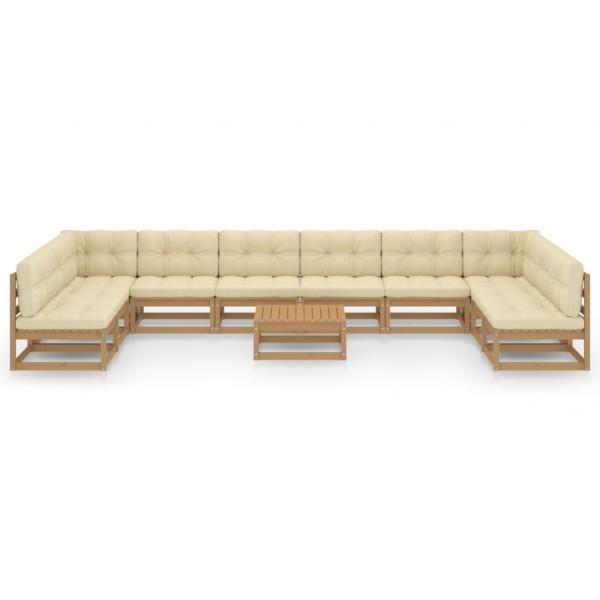 11-tlg. Garten-Lounge-Set mit Kissen Honigbraun Massivholz