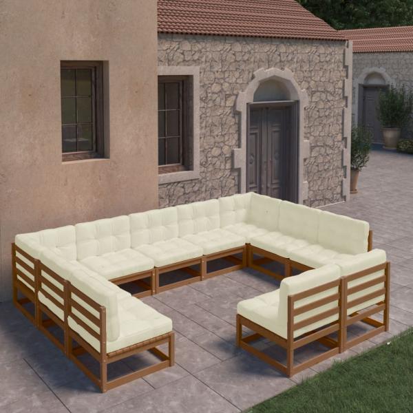 ARDEBO.de - 11-tlg. Garten-Lounge-Set mit Kissen Honigbraun Massivholz