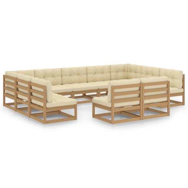 11-tlg. Garten-Lounge-Set mit Kissen Honigbraun Massivholz