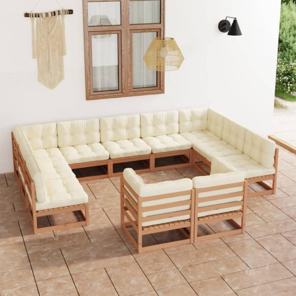 ARDEBO.de - 11-tlg. Garten-Lounge-Set mit Kissen Honigbraun Massivholz