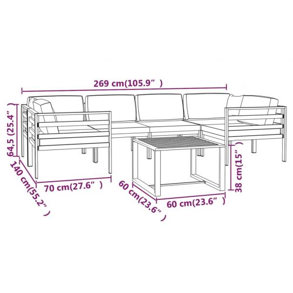 7-tlg. Garten-Lounge-Set mit Kissen Aluminium Anthrazit