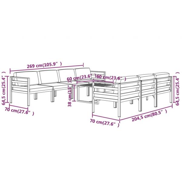 8-tlg. Garten-Lounge-Set mit Kissen Aluminium Anthrazit