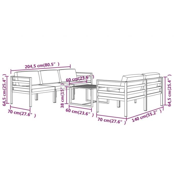 6-tlg. Garten-Lounge-Set mit Kissen Aluminium Anthrazit