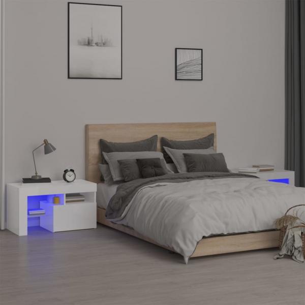 ARDEBO.de - Nachttische 2 Stk. mit LED-Leuchten Hochglanz-Weiß 70x36,5x40cm