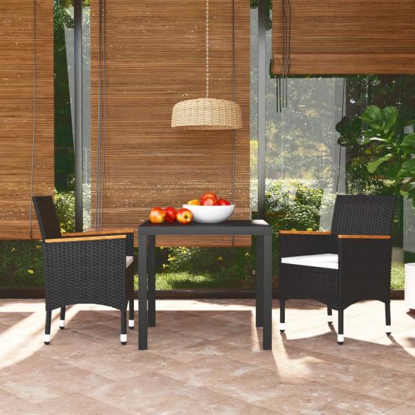 ARDEBO.de - 3-tlg. Garten-Essgruppe mit Kissen Poly Rattan Schwarz