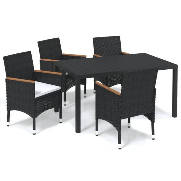 ARDEBO.de - 5-tlg. Garten-Essgruppe mit Kissen Poly Rattan Schwarz