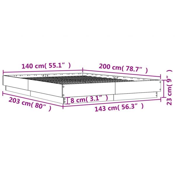 Bettgestell Grau Sonoma 140x200 cm Holzwerkstoff