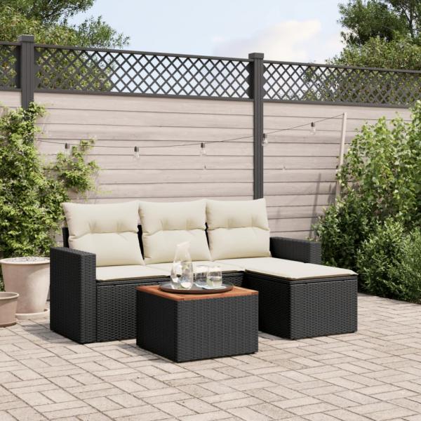 ARDEBO.de - 5-tlg. Garten-Sofagarnitur mit Kissen Schwarz Poly Rattan