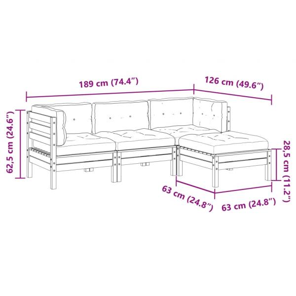 4-tlg. Garten-Sofagarnitur mit Kissen Massivholz Douglasie