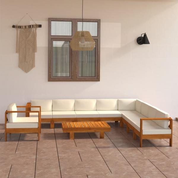 ARDEBO.de - 10-tlg. Garten-Lounge-Set mit Creme Auflagen Massivholz Akazie