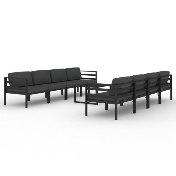 9-tlg. Garten-Lounge-Set mit Kissen Aluminium Anthrazit