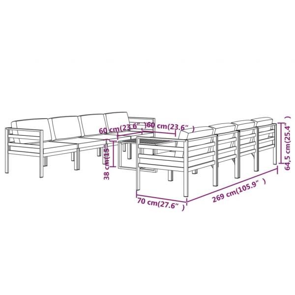 9-tlg. Garten-Lounge-Set mit Kissen Aluminium Anthrazit