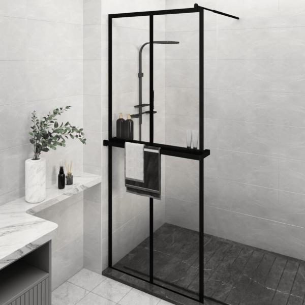 ARDEBO.de - Duschwand mit Ablage für Walk-In-Dusche Schwarz 80x195 cm ESG