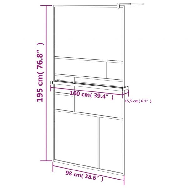 Duschwand mit Ablage für Walk-In-Dusche Schwarz 100x195 cm ESG