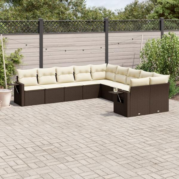 ARDEBO.de - 10-tlg. Garten-Sofagarnitur mit Kissen Braun Poly Rattan