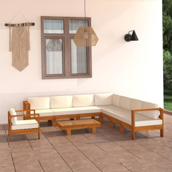 ARDEBO.de - 9-tlg. Garten-Lounge-Set mit Creme Auflagen Massivholz Akazie