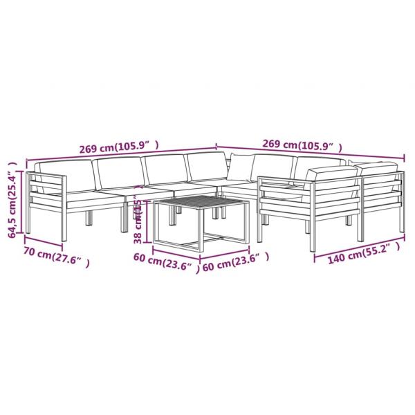 9-tlg. Garten-Lounge-Set mit Kissen Aluminium Anthrazit