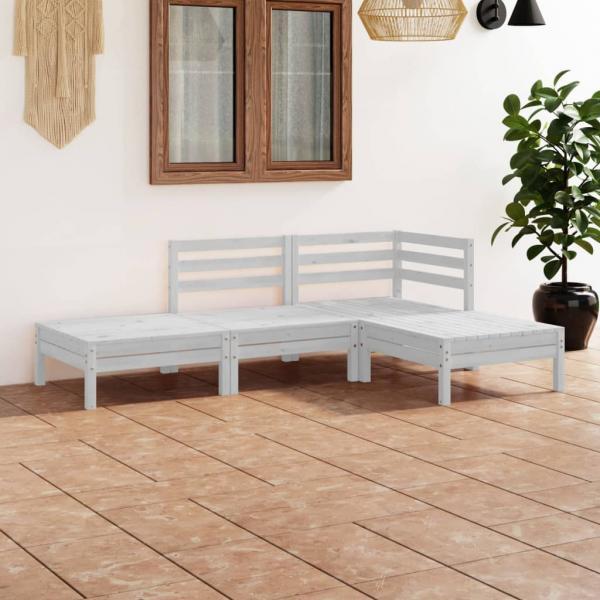 ARDEBO.de - 4-tlg. Garten-Lounge-Set Weiß Massivholz Kiefer 