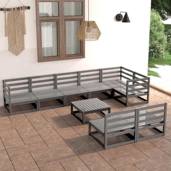 ARDEBO.de - 9-tlg. Garten-Lounge-Set Grau Massivholz Kiefer