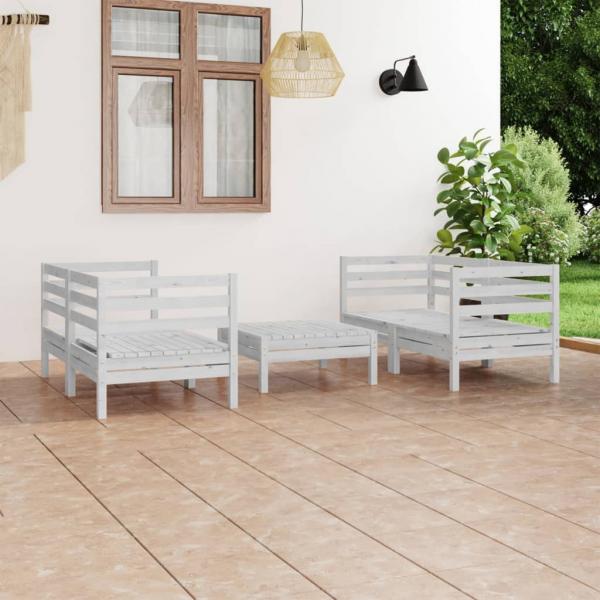 ARDEBO.de - 5-tlg. Garten-Lounge-Set Weiß Kiefer Massivholz