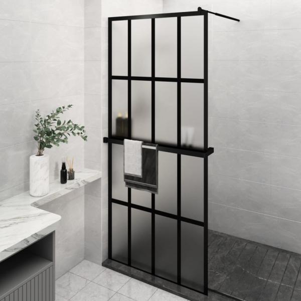 ARDEBO.de - Duschwand mit Ablage für Walk-In-Dusche Schwarz 100x195 cm ESG