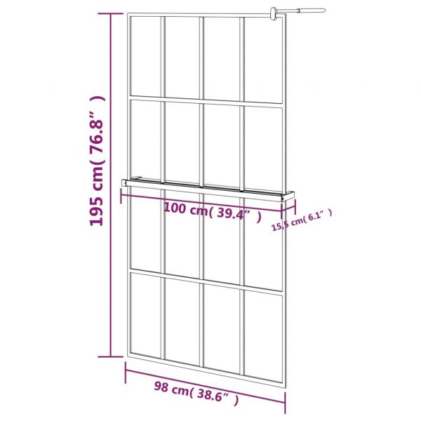 Duschwand mit Ablage für Walk-In-Dusche Schwarz 100x195 cm ESG