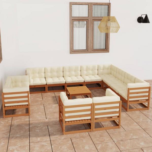 ARDEBO.de - 13-tlg. Garten-Lounge-Set mit Kissen Honigbraun Massivholz