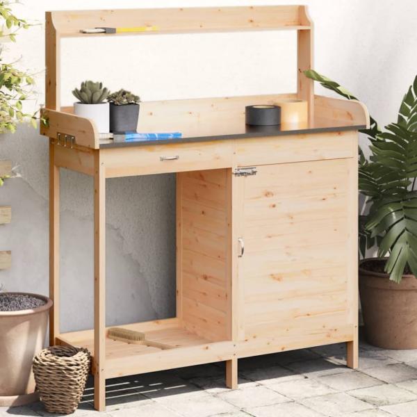 ARDEBO.de - Pflanztisch mit Schrank 110,5x45x124,5 cm Massivholz Tanne