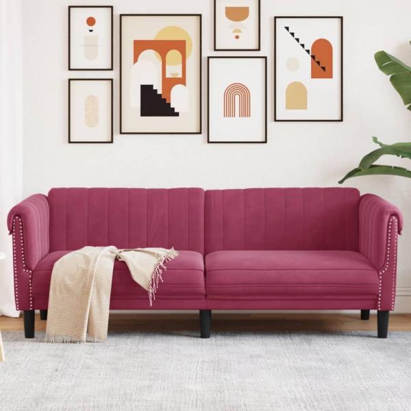 ARDEBO.de - Sofa 3-Sitzer Weinrot Samt