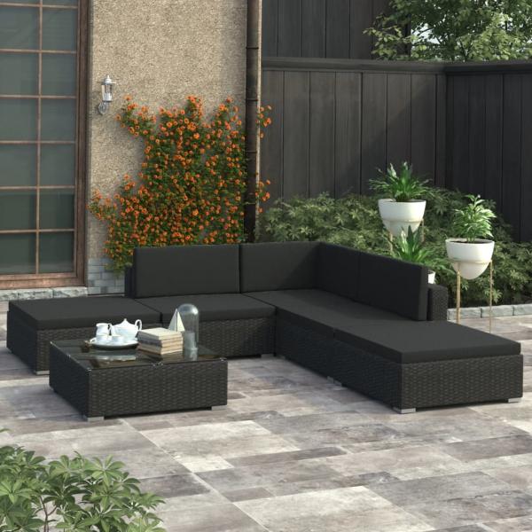 ARDEBO.de - 6-tlg. Garten-Lounge-Set mit Kissen Poly Rattan Schwarz