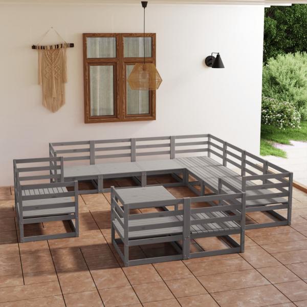 ARDEBO.de - 12-tlg. Garten-Lounge-Set Grau Kiefer Massivholz