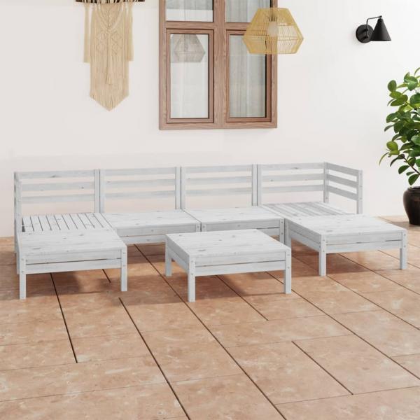 ARDEBO.de - 7-tlg. Garten-Lounge-Set Weiß Massivholz Kiefer