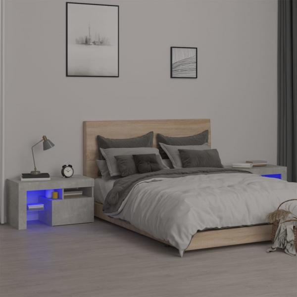 ARDEBO.de - Nachttische 2 Stk. mit LED-Leuchten Betongrau 70x36,5x40 cm