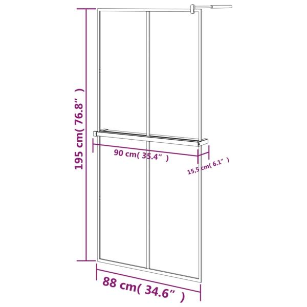 Duschwand mit Ablage für Walk-In-Dusche Schwarz 90x195 cm ESG