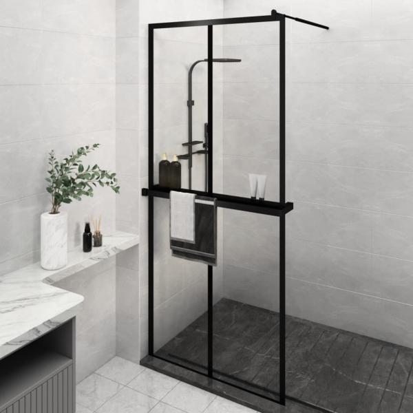 ARDEBO.de - Duschwand mit Ablage für Walk-In-Dusche Schwarz 100x195 cm ESG