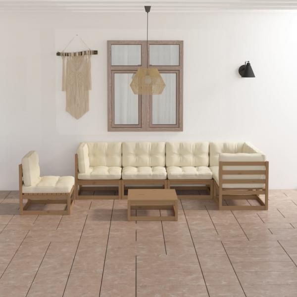 ARDEBO.de - 7-tlg. Garten-Lounge-Set mit Kissen Massivholz Kiefer