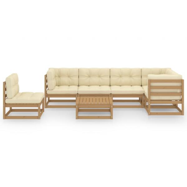 7-tlg. Garten-Lounge-Set mit Kissen Massivholz Kiefer